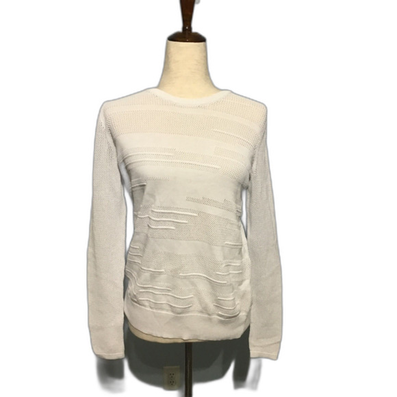 Vince White Crew Neck Ribbed Sweater Medium - Picture 1 of 9